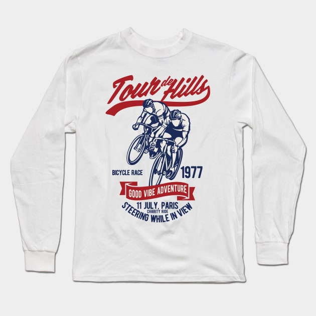 Tour De Hills. For the hipster cycling fanatic and hill climb lover. Long Sleeve T-Shirt by BecomeAHipsterGeekNow